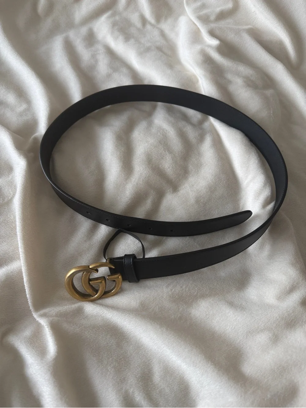 Gucci Marmont Black Leather Belt with Brass Double-G Buckle